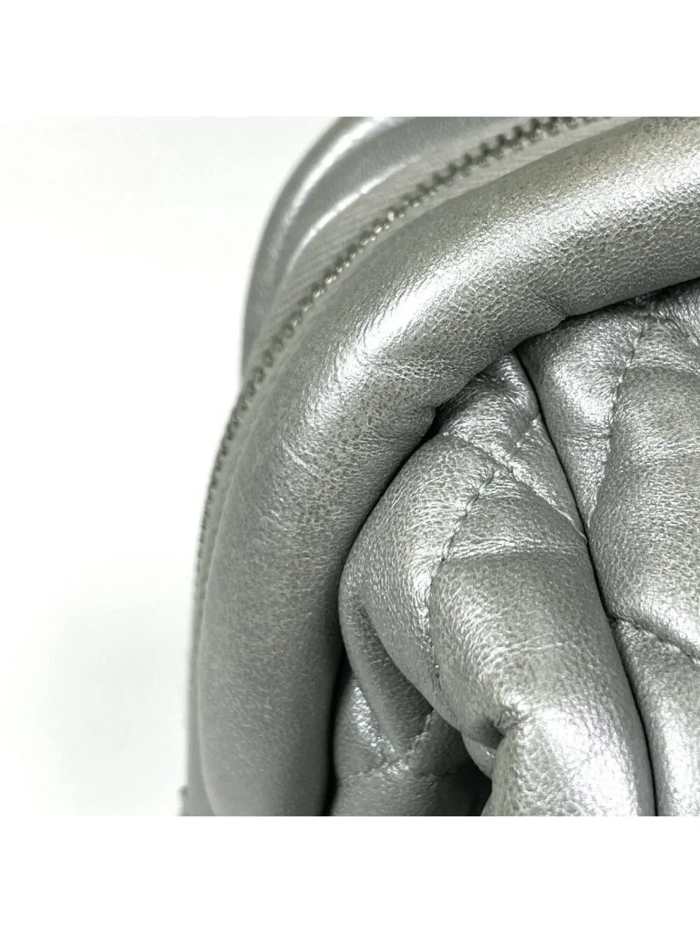 Chanel CC Logo CC Boston Bag Leather Silver
